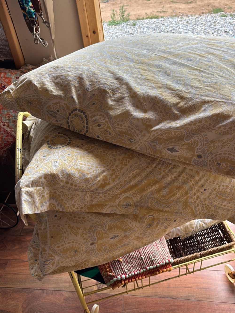 Yellow Paisley Pottery Barn Down Slipcovered Pillows (3)